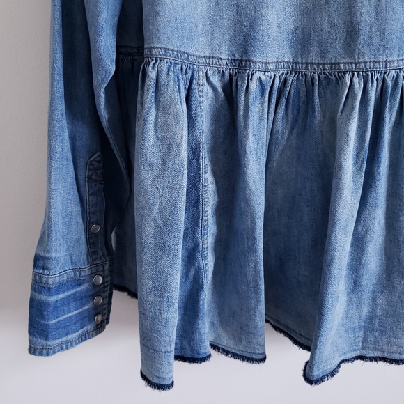 Free People Dylan Babydoll Snap Front Chambray Top - Picture 12 of 14